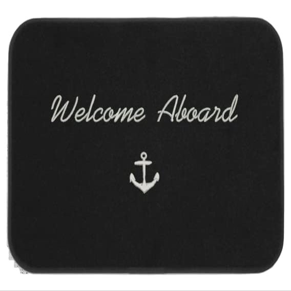 Cape Hatteras Marine Welcome Aboard Boat Mat Black with Anchor (Black with Silver Embroidery)