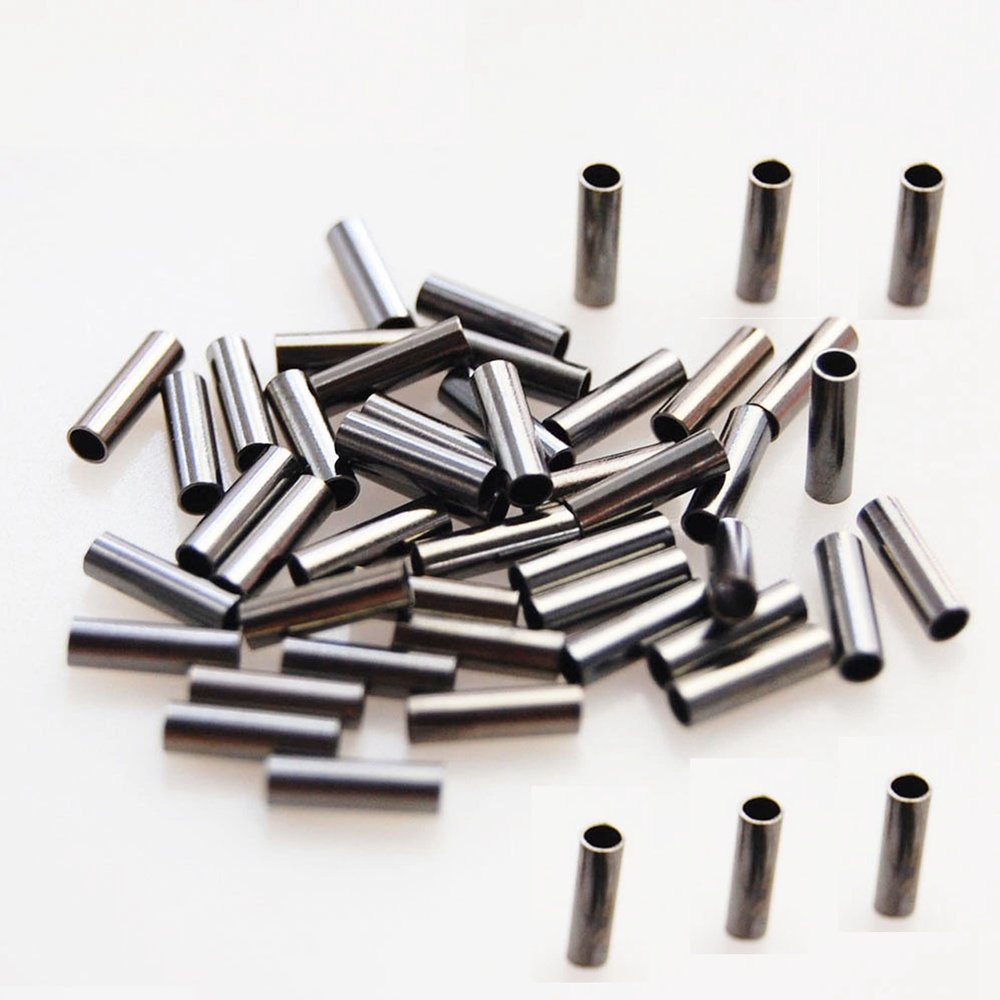 100PCS Single Barrel Crimp Sleeves Copper Tube Fishing Line Rigging Tackle Wire Rope Clips Tube Connector Fishing Wire Sleeves 2.0mm