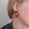 Rosemarie Collections Women's Dazzling Crystal Marquis Leaf Cluster Statement Clip On Earrings, 1.87" (Christmas Mix Green Red Crystal Gold Tone) view 2