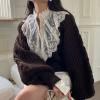 UICIOP Korean Casual Knitwear Women's Solid Color Fried Dough Twist Open Neck Pullover Women's Sweet Cute Sweater (Coffee,one Size,One Size) view 3