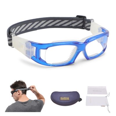SooGree Kids Sport Goggles Glasses,Protective Eyewear Goggles,Eye Safety Glasses,Replaceable to Prescription Lenses Age 8-16 (Blue Frame White Pad)
