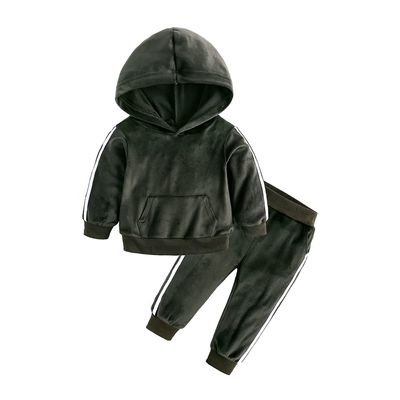 MYGBCPJS Little Kids 2Pcs Hooded Outfits Set Girls Boys Velvet Sweatshirt Pants Velour Tracksuits