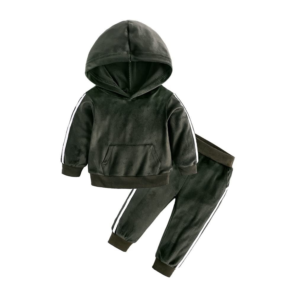 MYGBCPJS Little Kids 2Pcs Hooded Outfits Set Girls Boys Velvet Sweatshirt Pants Velour Tracksuits