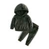 MYGBCPJS Little Kids 2Pcs Hooded Outfits Set Girls Boys Velvet Sweatshirt Pants Velour Tracksuits view 1