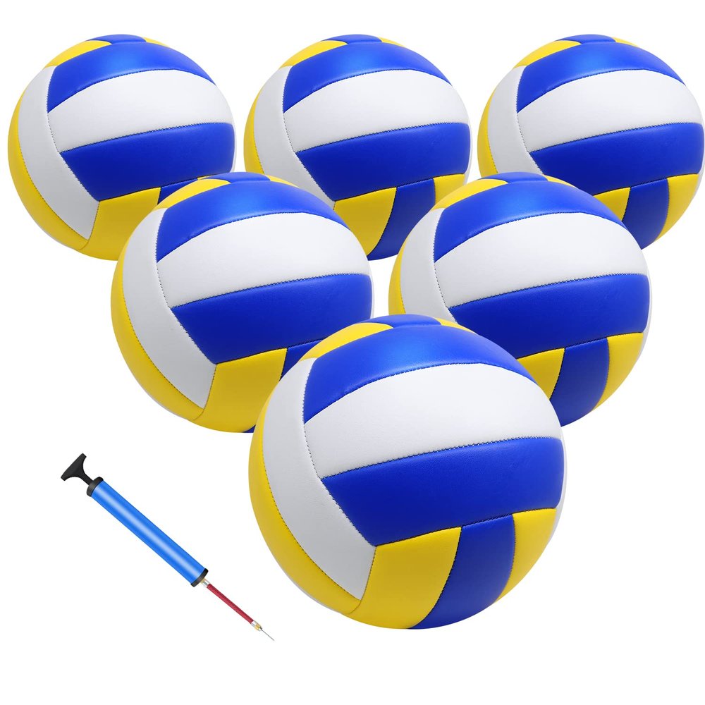 Zantrech 6 Pack Official Size 5 Volleyball Balls of Composite Leather Inflatable with Pump for Womens, Mens, for Outdoor, Indoor, Beach, Pool