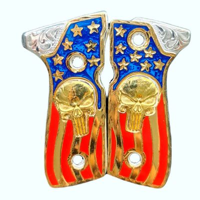 Grips for Beretta Gun Punisher USA Model with 24K Gold Plated, .925 Silver Plated and Blue, Red Resin Includes Screws