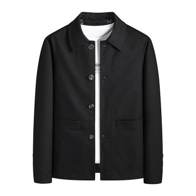 JEsilunmaMY Men's Business Cotton Jacket Spring Fall Button Down Lapel Bomber Coat Casual Pocket Sportswear Shirt Jackets (Black,Medium)