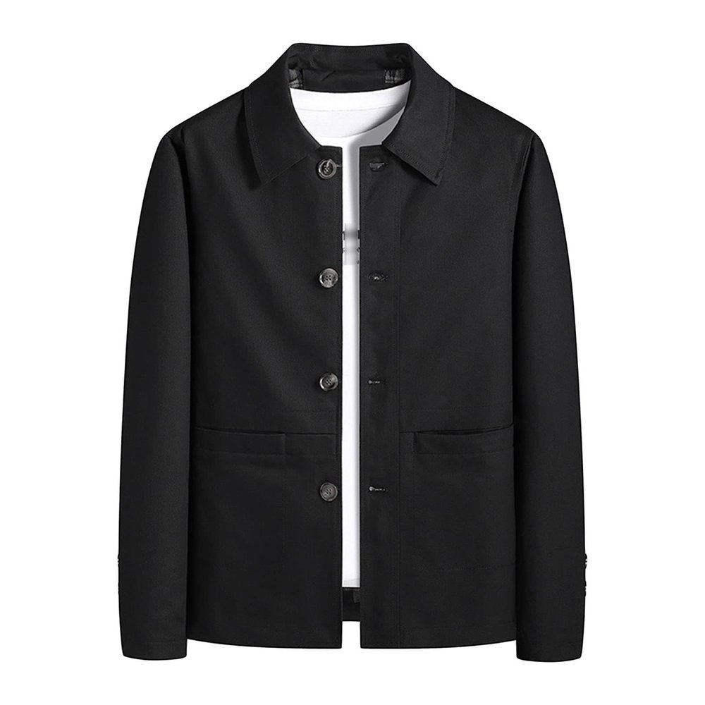 JEsilunmaMY Men's Business Cotton Jacket Spring Fall Button Down Lapel Bomber Coat Casual Pocket Sportswear Shirt Jackets (Black,Medium)