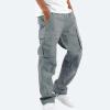 Cargo Work Pants, Mens Pants Joggers Khaki Pants Drawstring Multi Pocket Casual Pants Hiking Cotton Twill Combat Pants Track Tapered Pants (L, Gray) view 3
