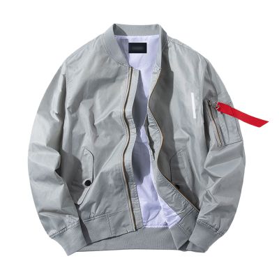 JEsilunmaMY Men's Loose Varsity Jacket Causal Stand Collar Zip Up Bomber Jackets Lightweight Baseball Sportswear Windbreaker (Light Grey,Medium)