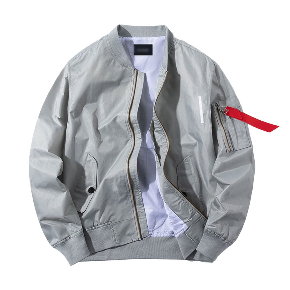 JEsilunmaMY Men's Loose Varsity Jacket Causal Stand Collar Zip Up Bomber Jackets Lightweight Baseball Sportswear Windbreaker (Light Grey,Medium)
