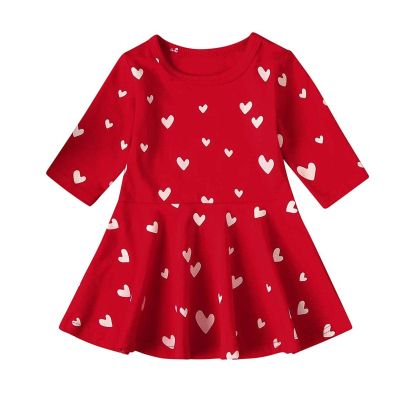 Toddler Day Clothes Valentine's Dress Girls Print Casual Princess Kids Baby Girls Valentine Dress for (Red, 4-5 Years)