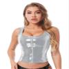 renvena Women Wetlook Skinny Crop Top Patent Leather Latex U Neck Sleeveless Zipper Vest Crop Tops Silver 4X-Large view 1