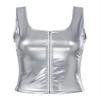 renvena Women Wetlook Skinny Crop Top Patent Leather Latex U Neck Sleeveless Zipper Vest Crop Tops Silver 4X-Large view 3