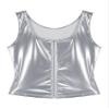 renvena Women Wetlook Skinny Crop Top Patent Leather Latex U Neck Sleeveless Zipper Vest Crop Tops Silver 4X-Large view 4