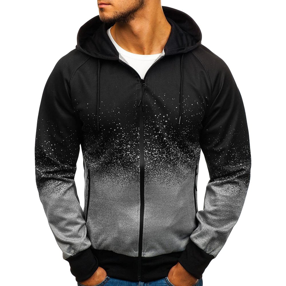 JEsilunmaMY Men's Print Gradient Hooded Jacket Zip Up Long Sleeve Casual Sweatshirt Spring Fall Lightweight Sportswear Hoodie (Grey,X-Large)