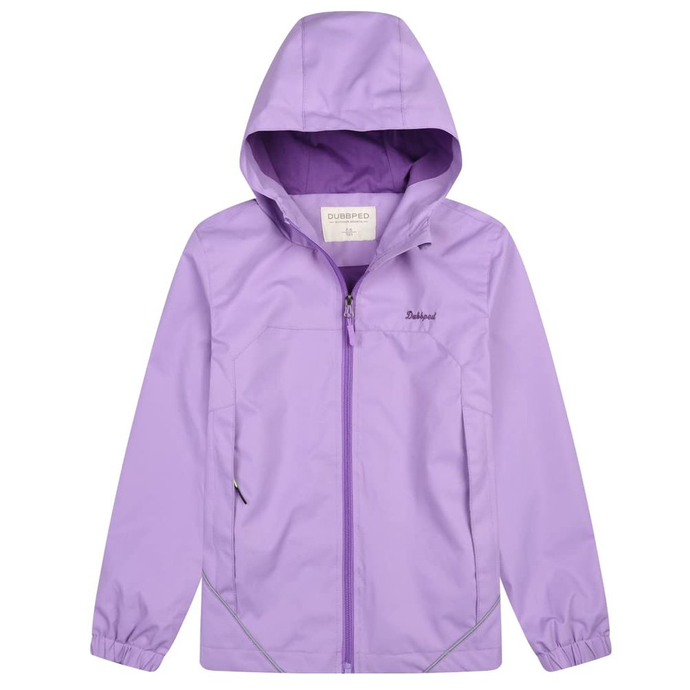 Dubbped Boys Girls Rain Jacket Hooded Windbreaker Lightweight Waterproof Raincoat for Kids-Kids Raincoat-Purple-12-14Y