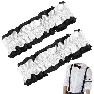 Jadive 2 Pcs Roaring 20s Armband Garter for Men Sleeve Shirt Costume Anti Slip Arm Holder Garter Belt for 1920s Party (Silver and Black)