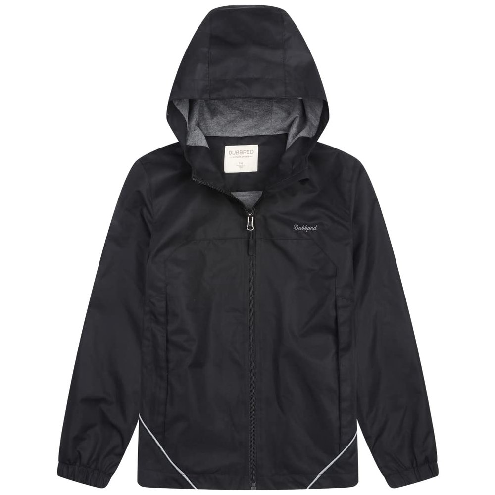Dubbped Boys Girls Rain Jacket Hooded Windbreaker Lightweight Waterproof Raincoat for Kids-Kids Raincoat-Black-10-12Y