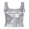 Agoky Women's Zip Up PU Leather Bustier Sleeveless Blouse Crop Cami Tops Sleeveless Vest Silver Medium view 3