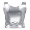 Agoky Women's Zip Up PU Leather Bustier Sleeveless Blouse Crop Cami Tops Sleeveless Vest Silver Medium view 4