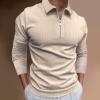 Mens Striped Plaid Long Sleeve Polo Shirts Slim Fit Casual Zipper Collar Golf Shirts Athletic Business Stylish T-Shirts C-Khaki view 2