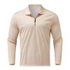 Mens Striped Plaid Long Sleeve Polo Shirts Slim Fit Casual Zipper Collar Golf Shirts Athletic Business Stylish T-Shirts C-Khaki view 3