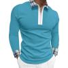 Mens Striped Plaid Long Sleeve Polo Shirts Slim Fit Casual Zipper Collar Golf Shirts Athletic Business Stylish T-Shirts view 1