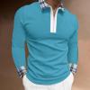 Mens Striped Plaid Long Sleeve Polo Shirts Slim Fit Casual Zipper Collar Golf Shirts Athletic Business Stylish T-Shirts view 2