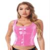 Agoky Women's Zip Up PU Leather Bustier Sleeveless Blouse Crop Cami Tops Sleeveless Vest Pink XX-Large view 1