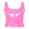 Agoky Women's Zip Up PU Leather Bustier Sleeveless Blouse Crop Cami Tops Sleeveless Vest Pink XX-Large view 3
