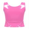 Agoky Women's Zip Up PU Leather Bustier Sleeveless Blouse Crop Cami Tops Sleeveless Vest Pink XX-Large view 4