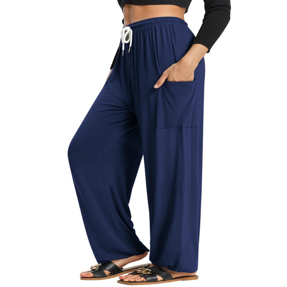 QIANXIZHAN Women's Harem Pants, Hippie Palazzo Pants Boho Joggers Yoga Clothes with Pockets Dark Blue S