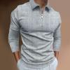 Mens Striped Plaid Long Sleeve Polo Shirts Slim Fit Casual Zipper Collar Golf Shirts Athletic Business Stylish T-Shirts C-Grey view 2