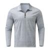 Mens Striped Plaid Long Sleeve Polo Shirts Slim Fit Casual Zipper Collar Golf Shirts Athletic Business Stylish T-Shirts C-Grey view 3