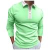 Mens Striped Plaid Long Sleeve Polo Shirts Slim Fit Casual Zipper Collar Golf Shirts Athletic Business Stylish T-Shirts H-Green view 1