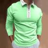Mens Striped Plaid Long Sleeve Polo Shirts Slim Fit Casual Zipper Collar Golf Shirts Athletic Business Stylish T-Shirts H-Green view 2