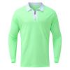 Mens Striped Plaid Long Sleeve Polo Shirts Slim Fit Casual Zipper Collar Golf Shirts Athletic Business Stylish T-Shirts H-Green view 3