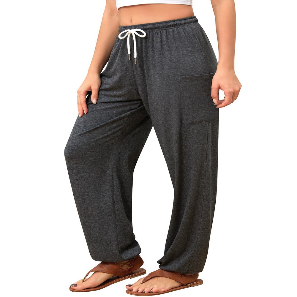 QIANXIZHAN Women's Harem Pants, Hippie Palazzo Pants Boho Joggers Yoga Clothes with Pockets Dark Grey L
