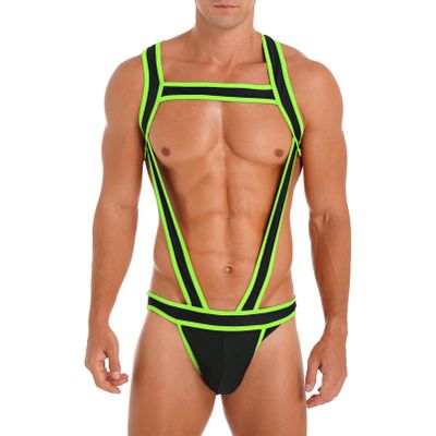 CHICTRY Men's One Piece Jockstrap Leotard Underwear Backless Jumpsuits Wrestling Singlet Bodysuit Green A X-Large