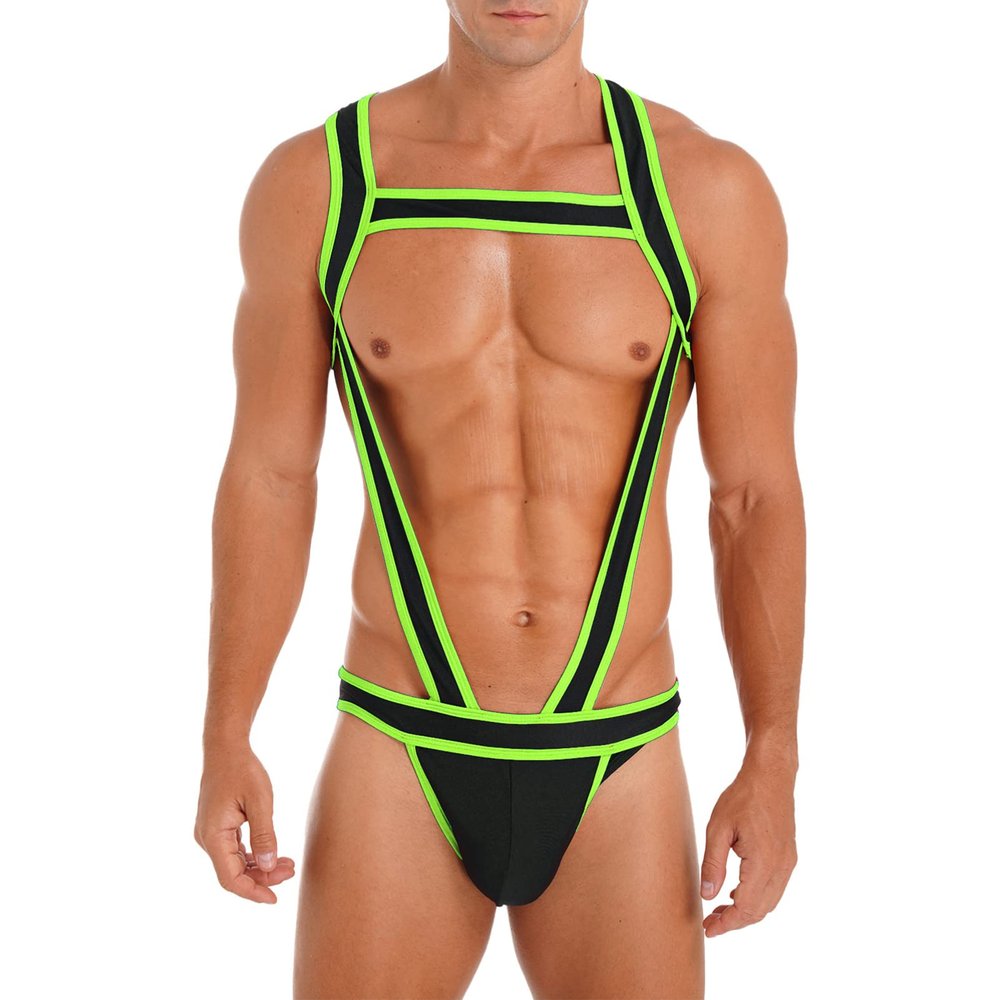 CHICTRY Men's One Piece Jockstrap Leotard Underwear Backless Jumpsuits Wrestling Singlet Bodysuit Green A X-Large
