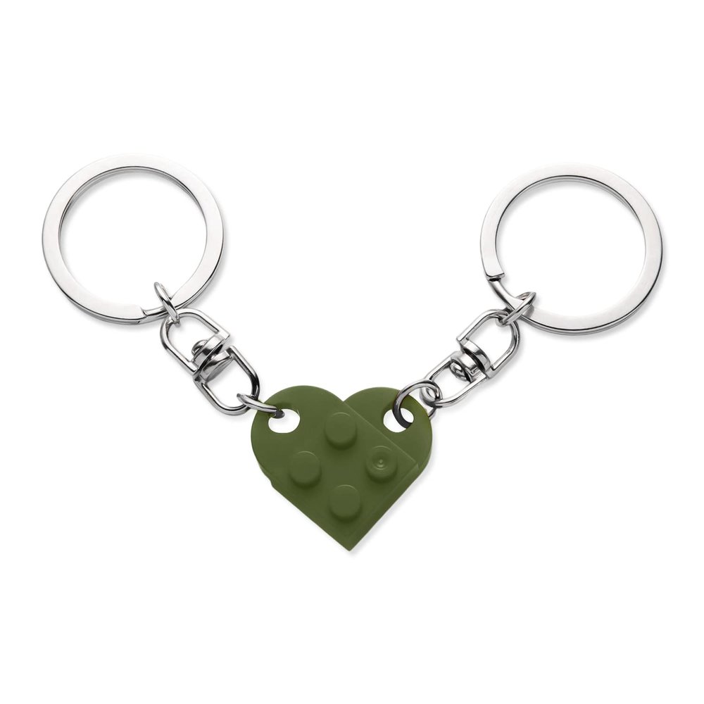 2pcs Matching Couple Keychains - Small Heart Decorations for Party, Valentines Gift for Girlfriend & Boyfriend (Army Green)