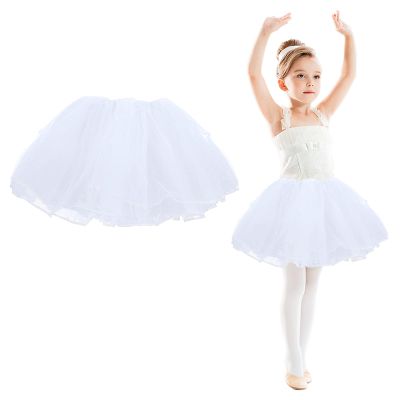 WLLHYF Girls Tutu Skirt 4 Layers Tulle Tutu Skirts Elastic Fluffy Ballet Dance Skirts for Toddler Kid 2-8 Years Children Party (White)