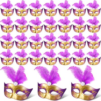 Sanwuta 72 Pcs Mini Masks Masquerade, Mardi Gras Carnival Masquerade Mask Cake Toppers Venetian Party Decor(Purple)