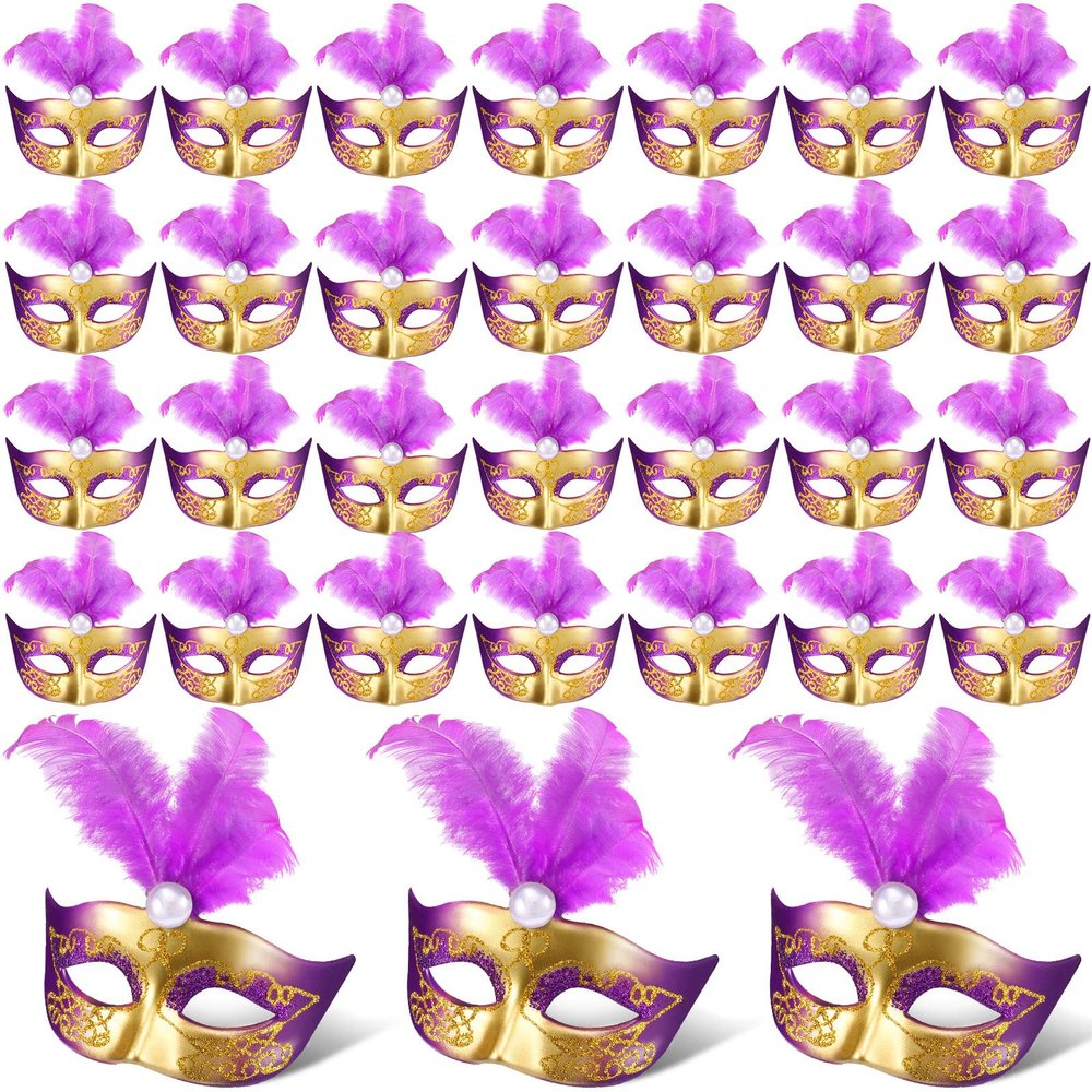 Sanwuta 72 Pcs Mini Masks Masquerade, Mardi Gras Carnival Masquerade Mask Cake Toppers Venetian Party Decor(Purple)