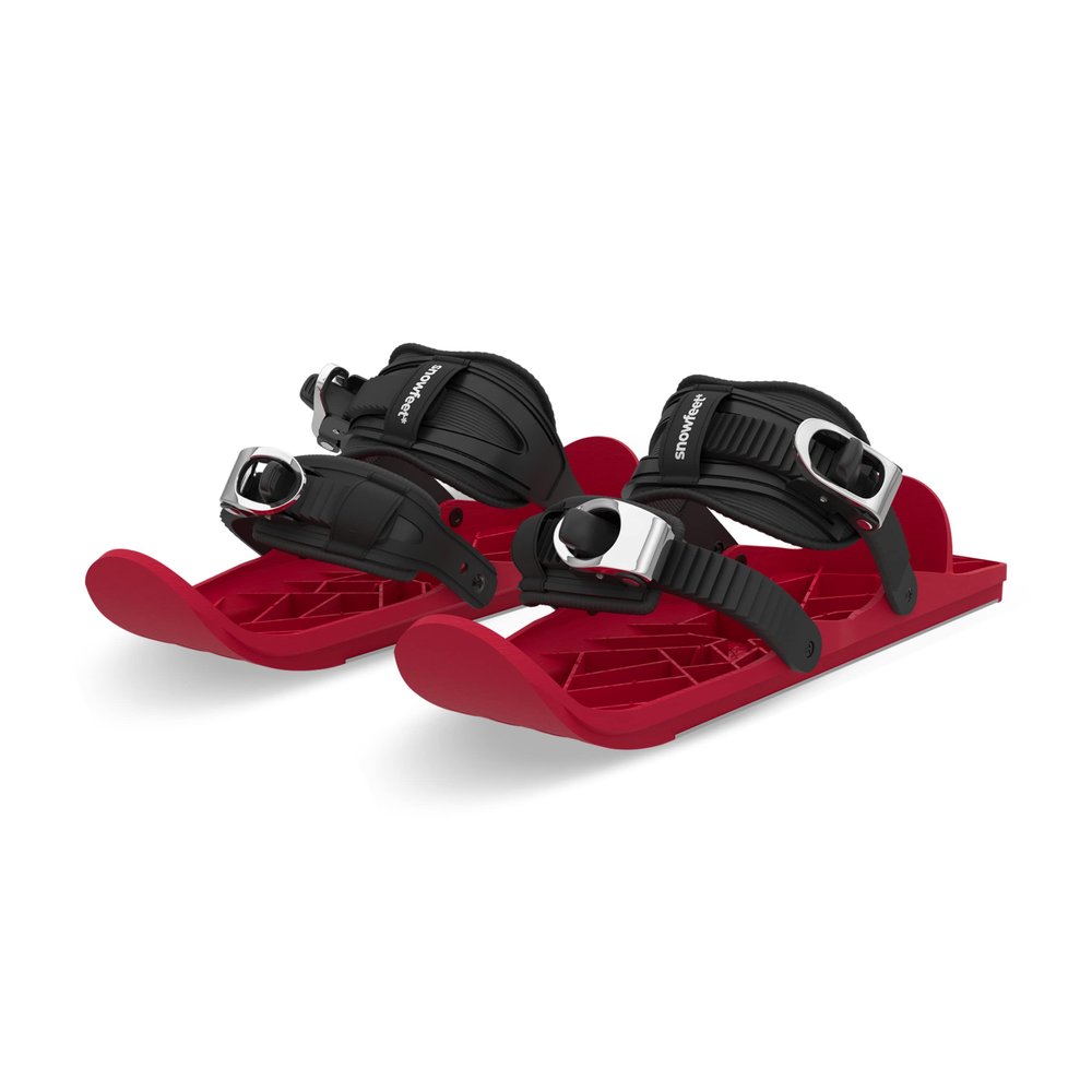 Snowfeet MINI Kids | Shoe Size < 6 US | Mini Ski Skates for Snow | Skis for Winter Shoes | Short Snowskates Snowblades Skiboards | The Real Original (RED)