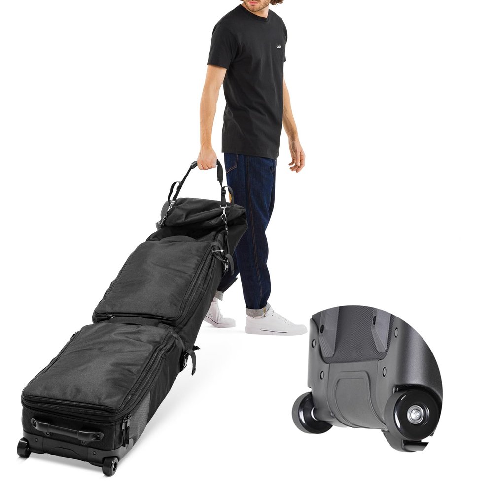 Oversize Snowboard Bag with Wheels - Ski Bags for Air Travel, Adjustable Rolling Length Up to 210 cm, 900D Heavy Duty Waterproof Oxford, Black