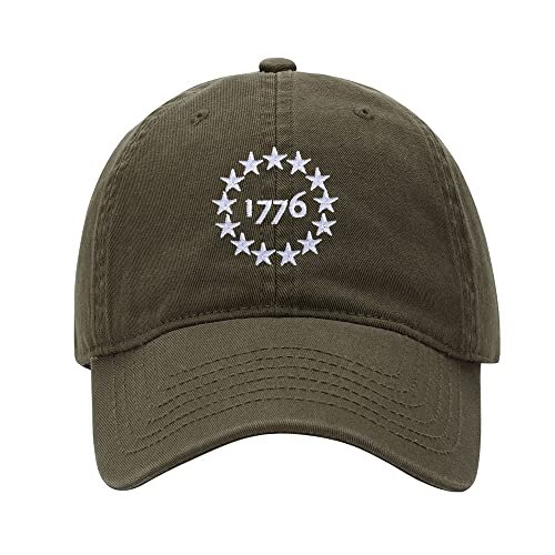 Baseball Cap Men USA 1776 Patriot Embroidered Washed Cotton Dad Hat Baseball Caps (Green,7 5/8)