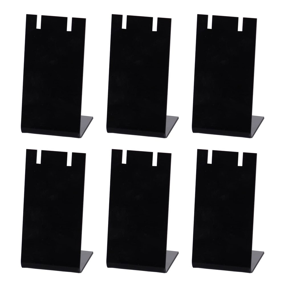 6pcs Acrylic Earring Holder L Shaped Earring Display Single Pair Earring Display Rack Earring Dangling Slant Display Holder Necklace Display Stand for Home Jewelry Retail 1.77x3.2inch, Black