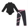 Hansber Kids Girls Gymnastics 2Pcs Dance Outfits Ballet Dance Leotards with Athletic Leggings Unitard Dancewear Pink 9-10 Years view 4